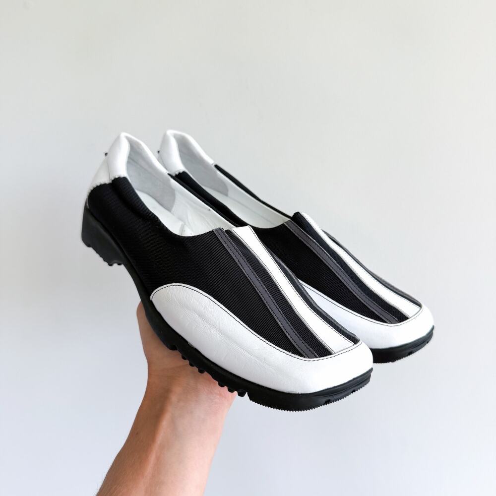 Walter Genuin Gia Colorblock Slip On Golf Comfort Shoes Black White 9.5